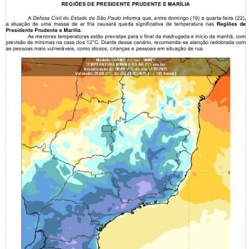 Massa de ar frio provoca queda acentuada de temperatura no Estado de São Paulo